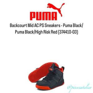 Puma Backcourt Mid AC PS Black & Red Sneakers (374410-03) Toddler Size 11C